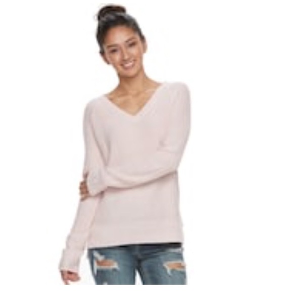 Juniors SO Ragland vneck sweater pink - Picture 2 of 2